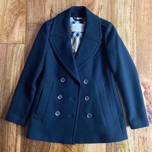 burberry brit tumblebridge black double breasted peacoat  sz4